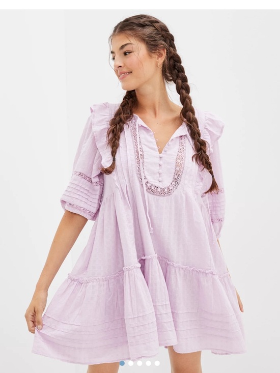 American Eagle Outfitters Dresses & Skirts - AE Pintuck Ruffle Babydoll Mini
Dress Lilac Ruffle Tiered Dress Spring Cottage